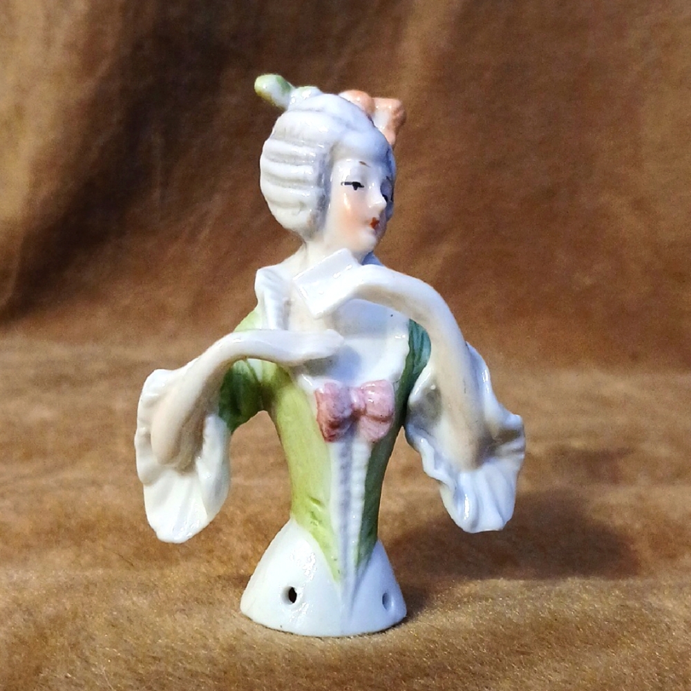 Elegant Porcelain 1/2 Doll Court Figurine with Pastel Accents